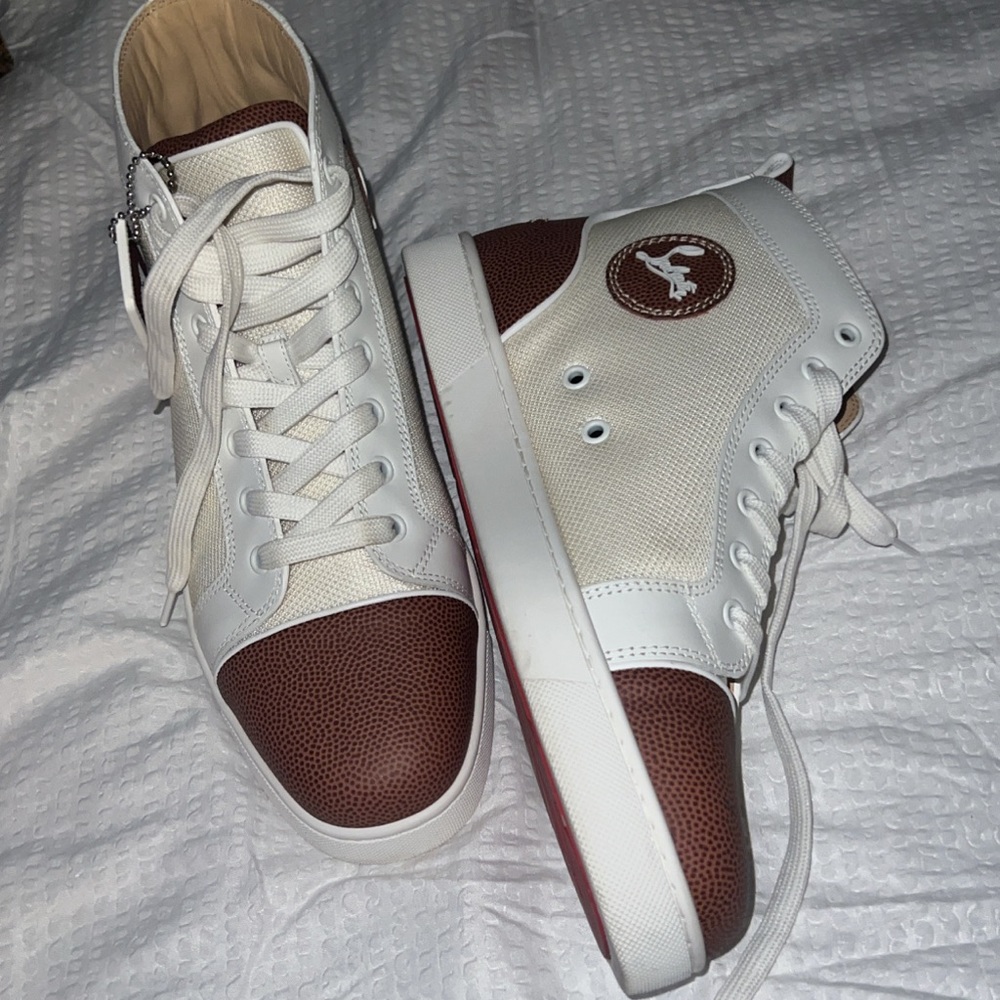 White and brown toe covers christian louboutin
